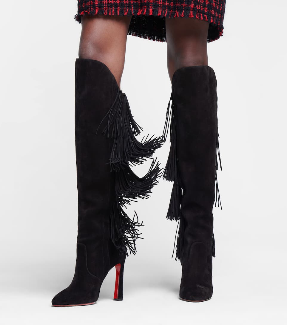 

Women long-boot genuine leather RED BOTTOM BOOTS Lionne knee-high suede booties Eloise zip reds sole booty Tall Fringe back tassel zipper shoes eu35-43