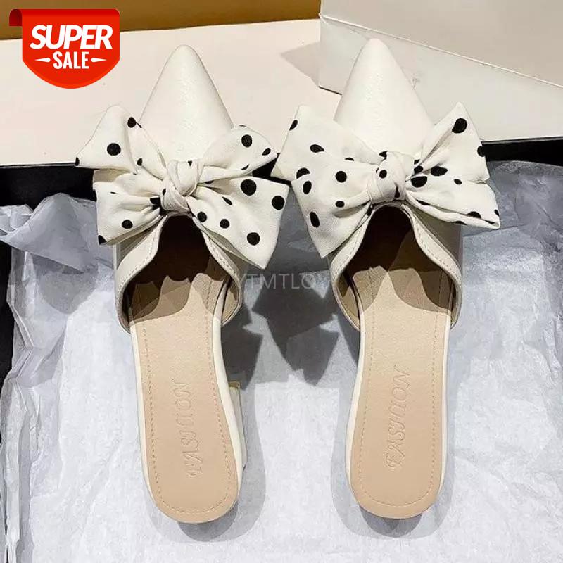 

2021 New Arrival Summer Women Sandals Shoes Fashion Mules Pointed toe Bowtie Slippers Zapatos Mujer Sapatos Femininos #S97K, Black