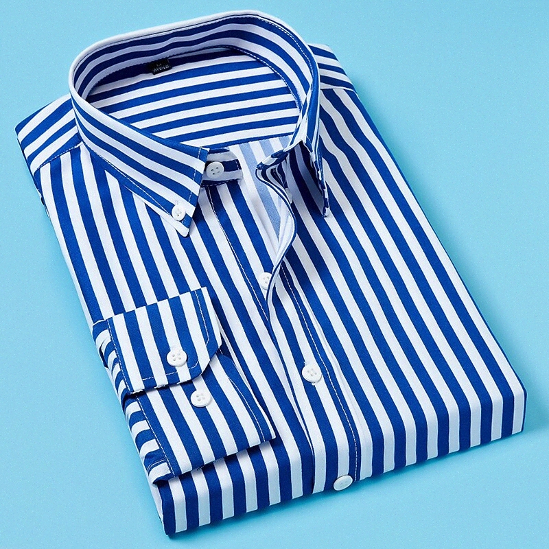 Men's Shirt Striped Collar Button Down Collar Office / Career Causal Long Sleeve Tops Business Basic Casual Daily Blue White Black / Work s0