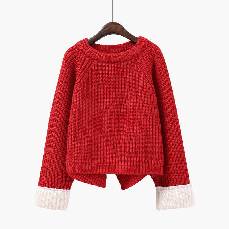 

LY VAREY LIN Autumn Winter Oversized Sweater Women Batwing Sleeve Thicken Pullovers Color Patchwork Female Casual Tops 210526, Black