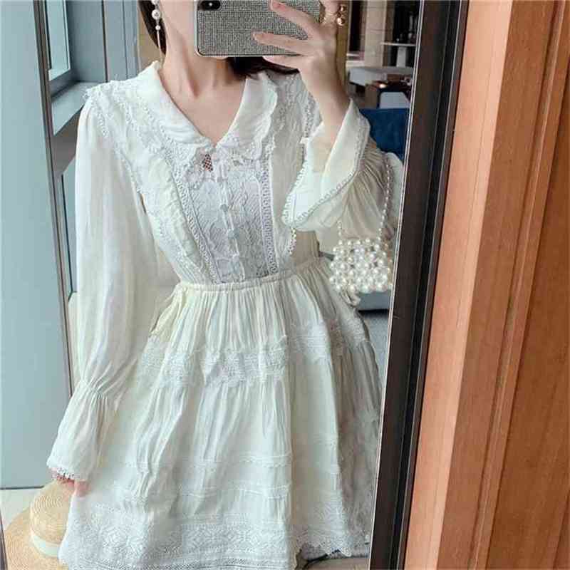 

Rice White Lace Dress Female Long-sleeve High Waist V-neck Runway Bodycon Patchwork Casual Dresses Woman Spring Clothing 210603