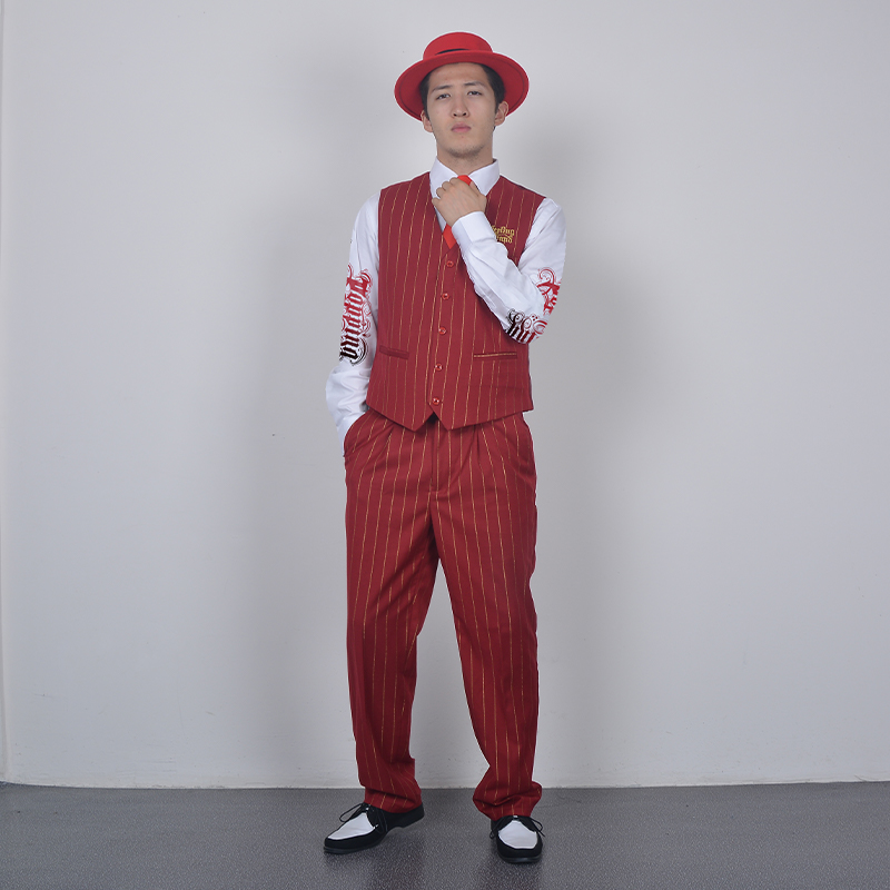 

Stage Wear Popping personality Gold Color striped suit locking performance Standard Uniform Vest Pants Tie mechanical lock dance Suits, Black