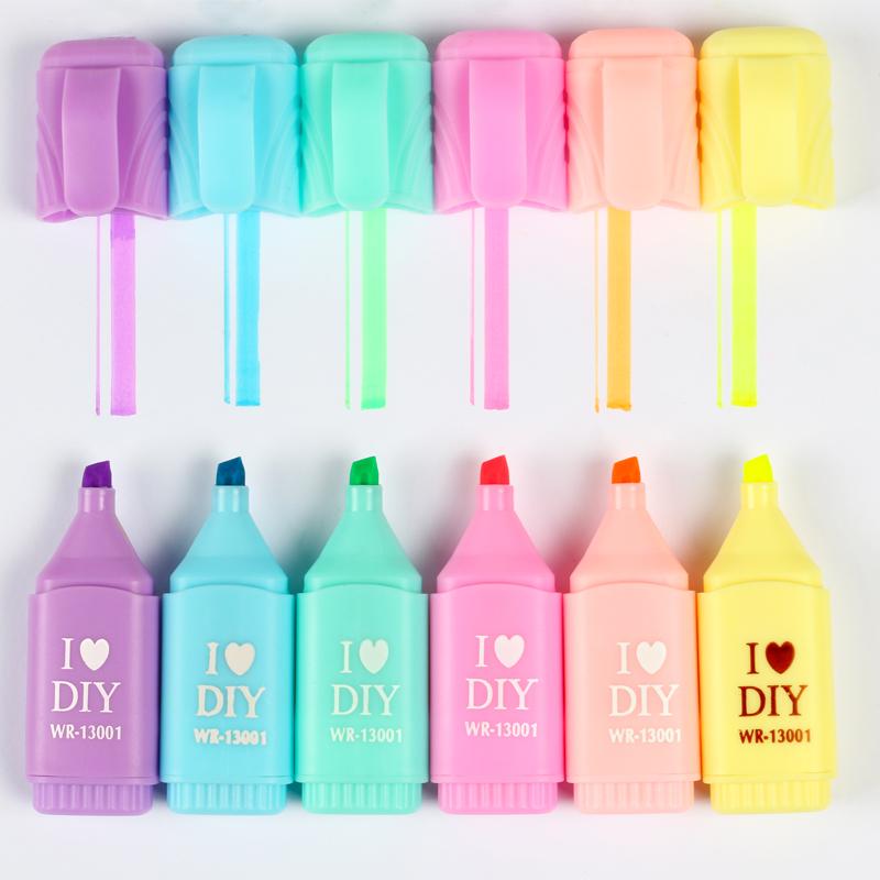 

Highlighters 6pcs/set Mini Fluorescent Highlighter Pen Neon Colors Cute Quality Text Marker Coloring Drawing For Students Children As Gift