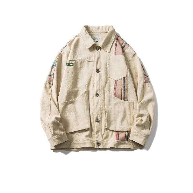 

Men's Jackets Fashion Personality Stitching Tooling Jacket Trendy Brand Loose Multi-pocket Casual Japanese Men, Khaki