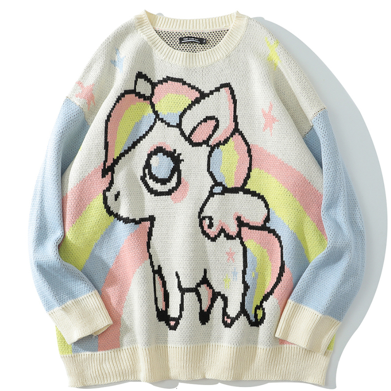 

2021 New Woman Funny Unicorn Pattern Hip Hop Streetwear Pullover Sweaters O-neck Oversize Autumn Spandex Couple Clothing F08i, Black