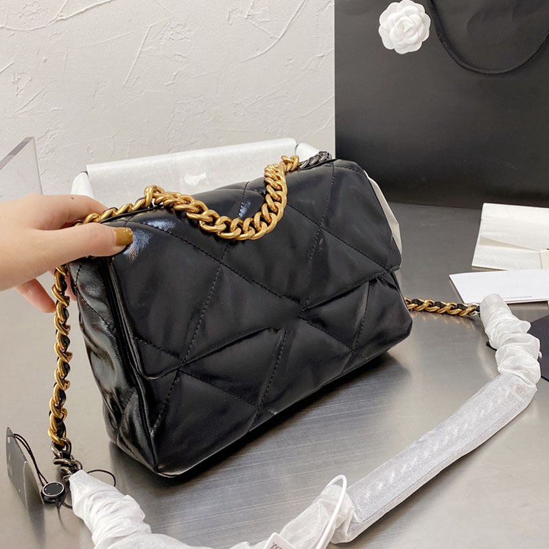 

20C/25C Ss21 Mini 19Series Oil Wax Calfskin Shoulder Bags Classic Flap Double Chains Ladies Multi Pochette Quilted Desinger Womens Messenger Totes Luxury_handbags, 20cm black
