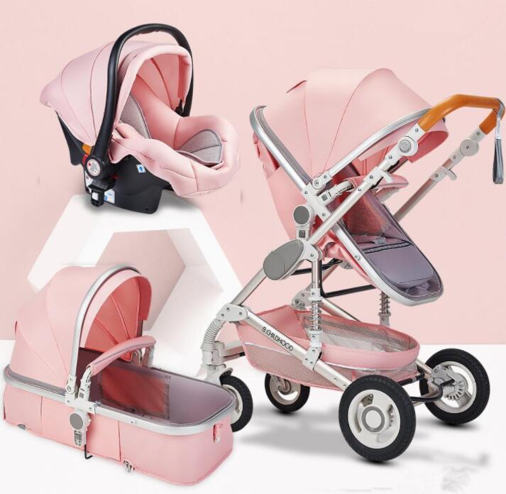 

High Landscape Baby Stroller 3 in 1 Hot Mom Pink Stroller Travel Pram Carriage Basket Baby Car seat and Trolley