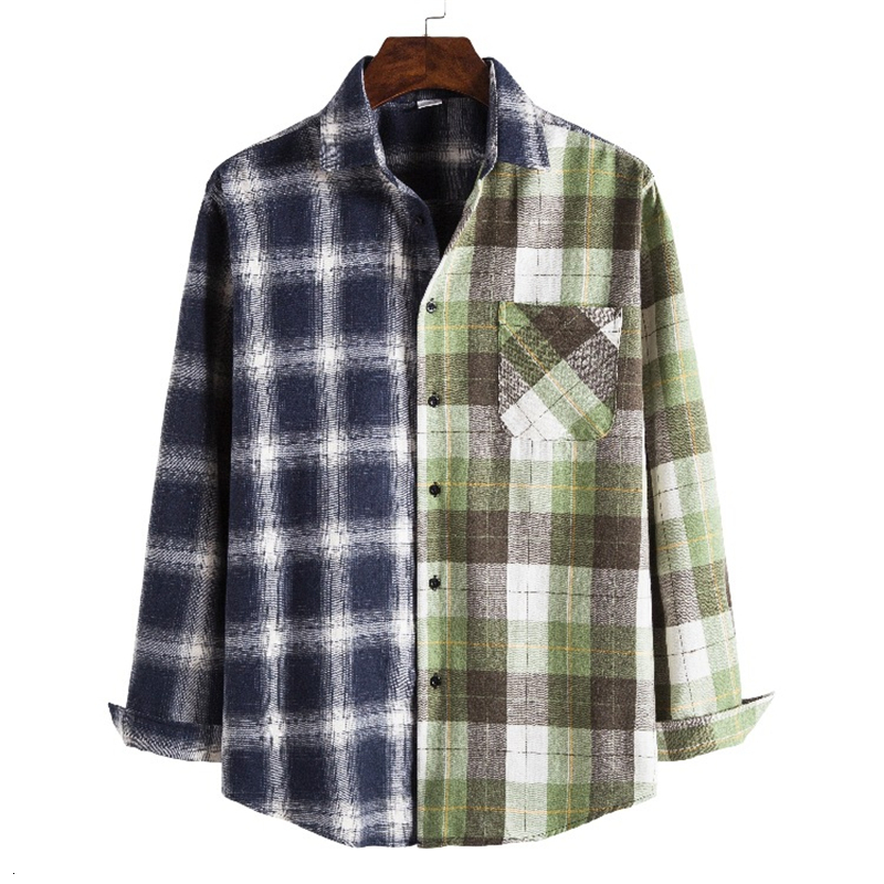

2021 Autumn New Mens Oversized Flannel Shirts Koszula Black White Plaid Patchwork Men Vintage Long Sleeve Shirt Man Blusas Pct6, C1609-10