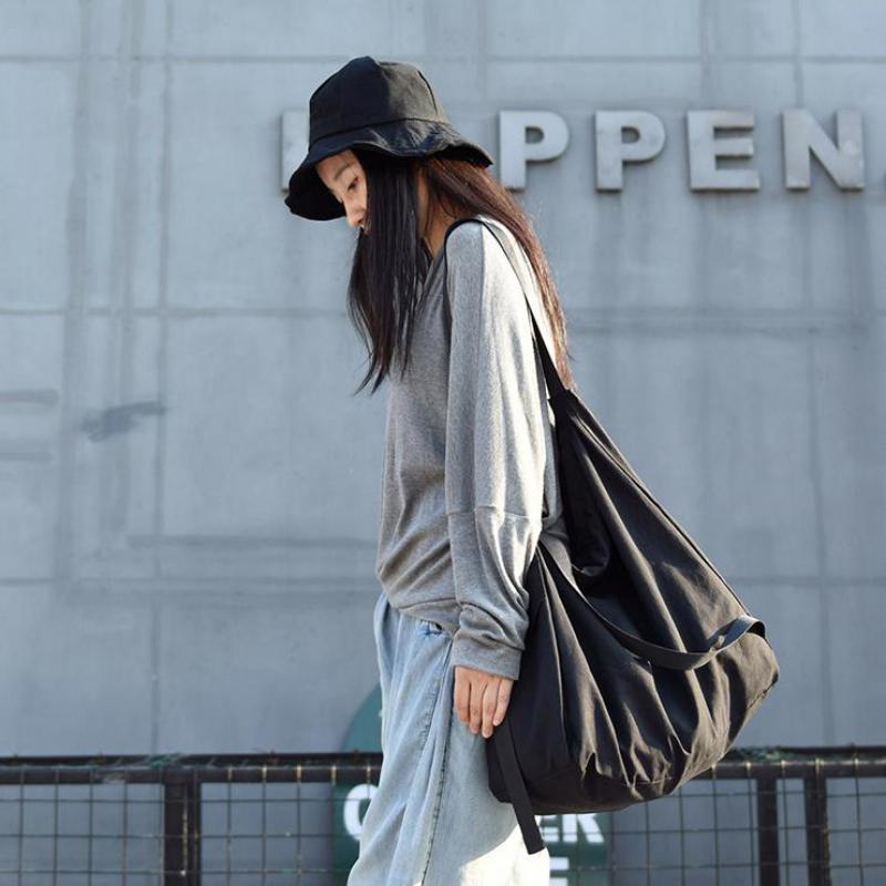 

YourSeason Japan Style Ladies Simple Cotton Shoulder Bags 2021 Solid Color Large Capacity Students Casual Messenger Bag, Black