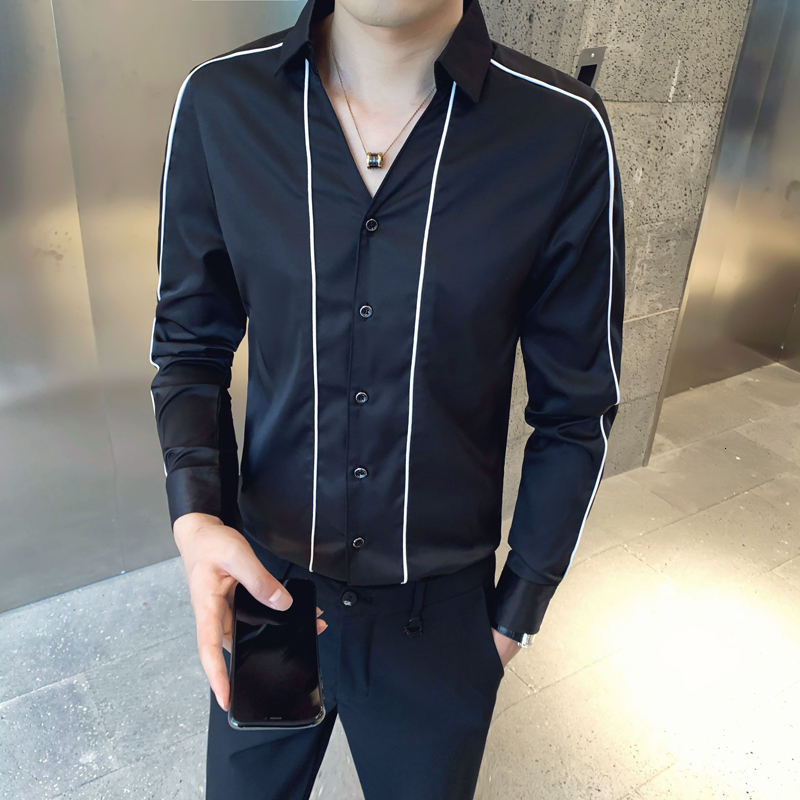 

New Nova Primavera Coreano 2021 Senhores Camisa Do Dos Homens Roupas De Manga Longa Simples Listra Emendado Casual Escritrio Blusa Homme Mag, White