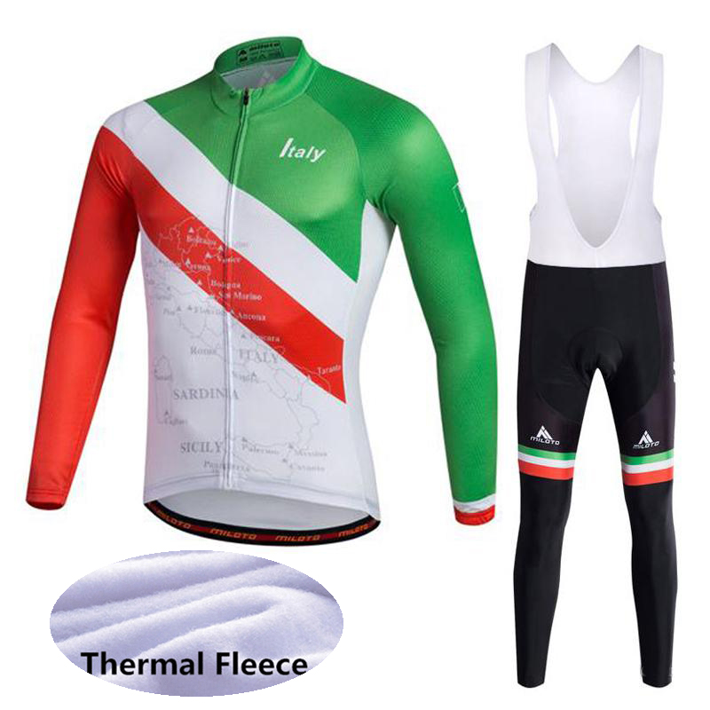 

New winter men cycling Jersey set ITALIA / ITALY Team long sleeve thermal fleece bike clothing Outdoor Bicycle Sportswear Y070504, Black;red