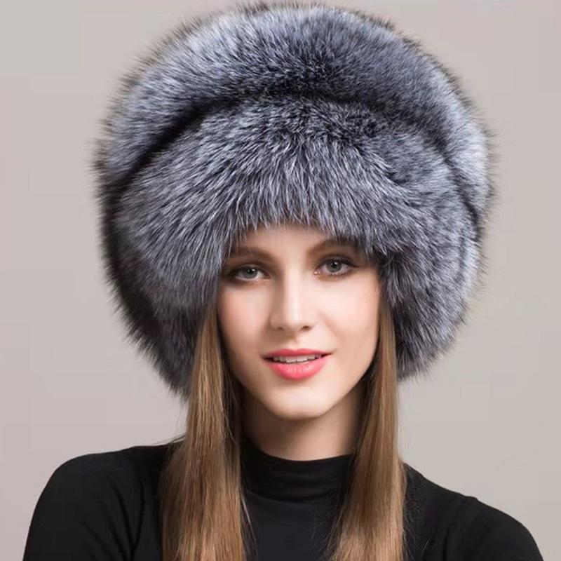 

Berets Russian Faux Fur Hat For Women - Like Real Comfy Cossack Style, Blue;gray