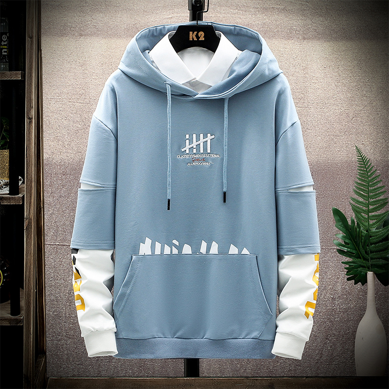 

2021 New Plus Size Patchwork Cor Contrastou Casual with Hoodies Hip Hop Streetwear Mode Cotton Hoodie Xpeu, Black