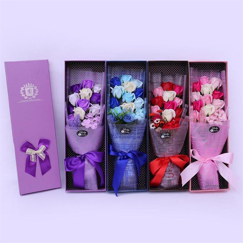 

Arificial flower Rose bouquet fake Flower Gift Box Romantic Valentine's day Gift Wedding Decoration Fake Soap rose