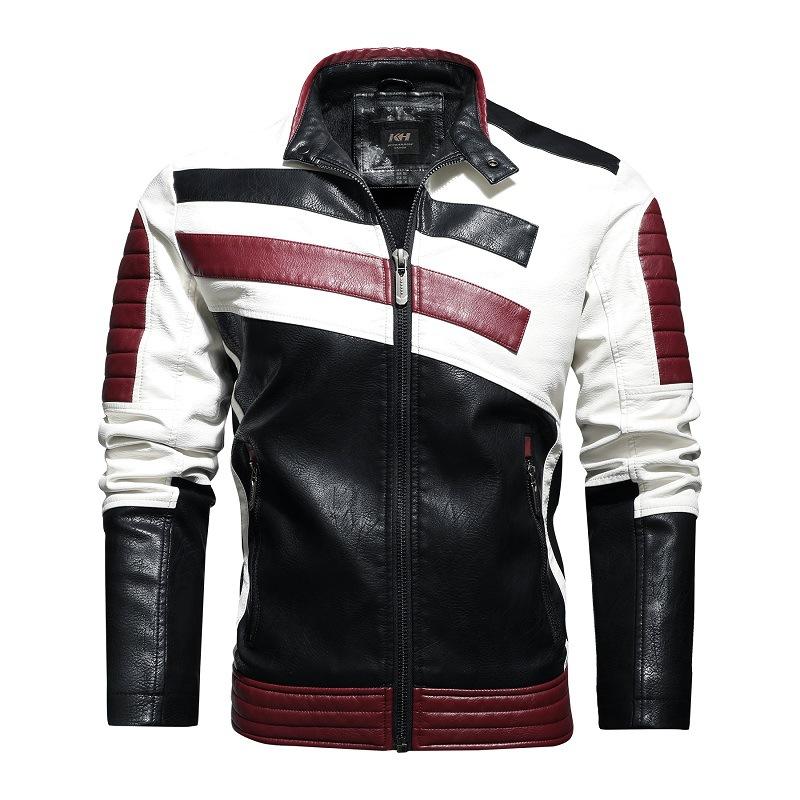 

Men's Jackets Mens Motorcycle Leather Patchwork Striped Pu Coat Stand Collar Zipper Outwear Autumn Spring Streetwear Casual Jacket Men, Blue