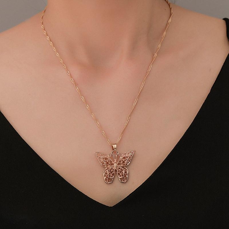 

Pendant Necklaces Butterfly Animal Necklace Double Ladies Collar Gold White Crystal Wave Chain Exquisite Gift Jewelry