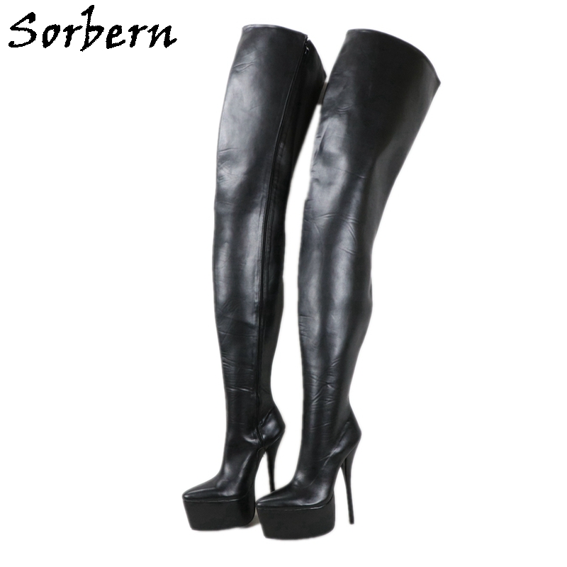 

Sorbern Sexy 90cm Long Women Boot Thick Hard Shaft Pointed Toe Platform Boots Crotch Thigh High Lady Custom Wide Or Slim Fit, Black