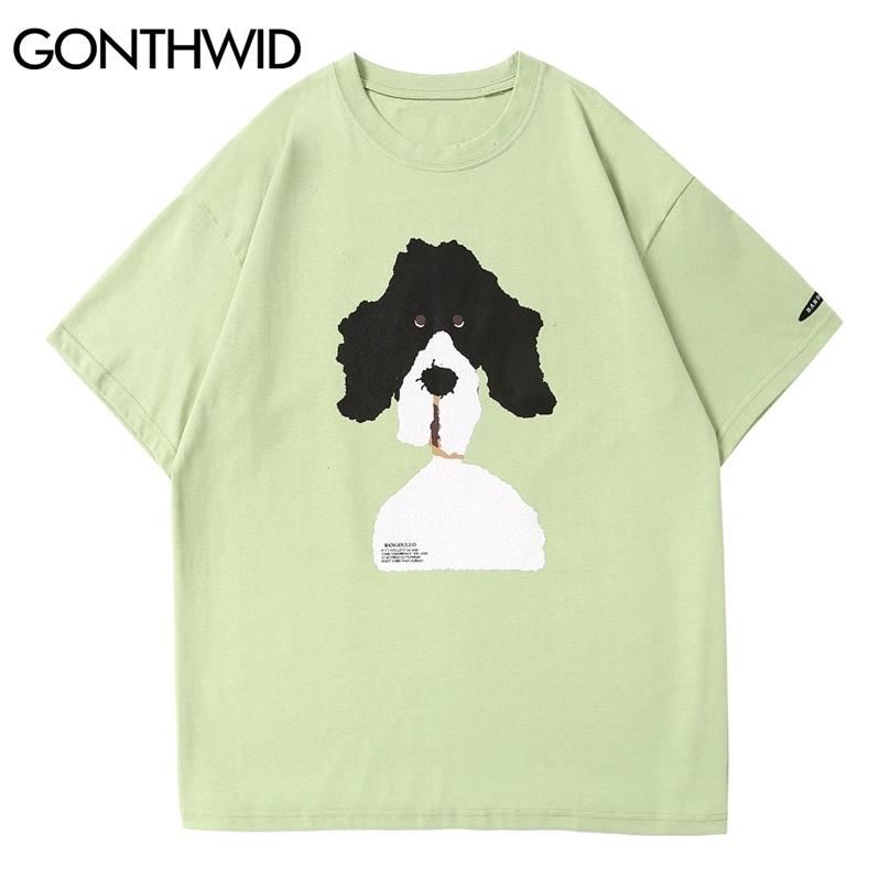 

Short Sleeve Tees Shirts Summer Streetwear Hip Hop Cartoon Dog Print Cotton T-Shirts Fashion Harajuku Casual Loose Tops 210602, Black