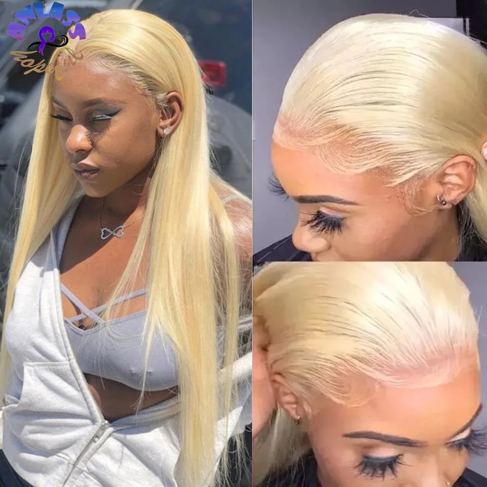 

Long 613 Blonde Wig Natural Soft Brazilian Hair Straight Lace Front Synthetic Wigs With BabyHair For Women Halloween Costume, Wig cap