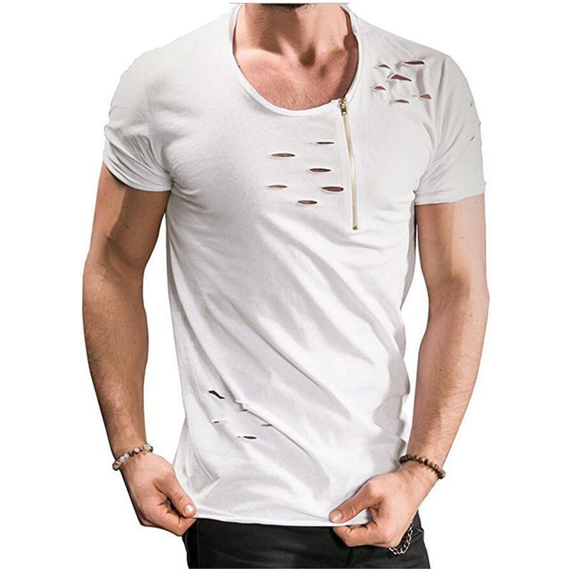 

2021 Summer New Solid Color t Shirts for Men Casual Short Sleeve Mens White Tshirt Tops Slim Zip Up Man Tees Shirt Homme U3kc, Navy blue