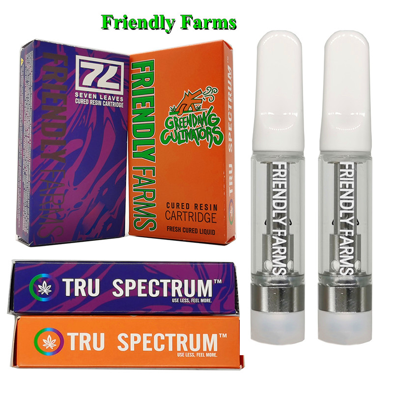

Friendly Farms Packaging Vape Cartridges 0.8ml Live Resin Tank Atomizer Ceramic Coil Empty cartridge 510 Thread Thick Oil Vaporizer cart Wit