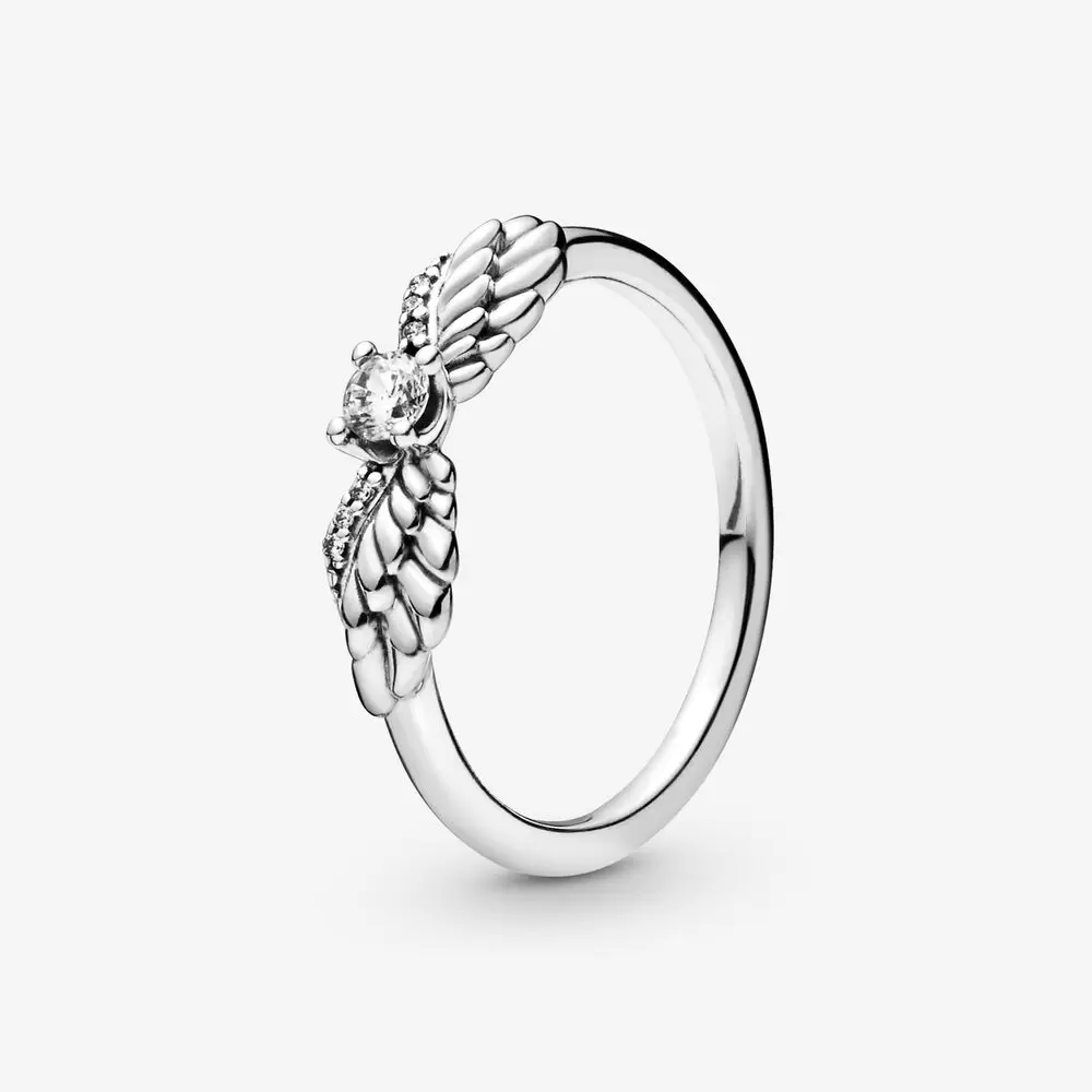 

New Brand High Polish Band Ring 925 Sterling Silver Sparkling Angel Wings Ring For Women Wedding Rings Fashion Jewelry Accessories, Slivery;golden
