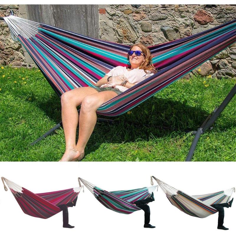 

Camp Furniture Indoor Comfort Durability Yard Striped Hanging Chair Large Hammocks Thick Canvas Stripe Bed Garden Hammock