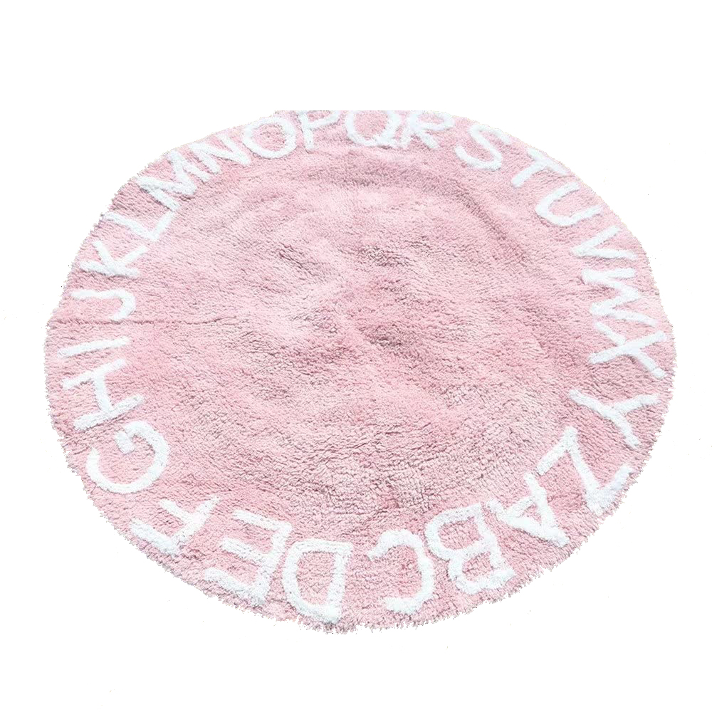 

Kid Round Nursery Rug Carpets 4ft ABC Alphabet Rug Educational Area Rugs for Infant Toddlers Learning & Game Classroom Mat 100% Cotton, Pink