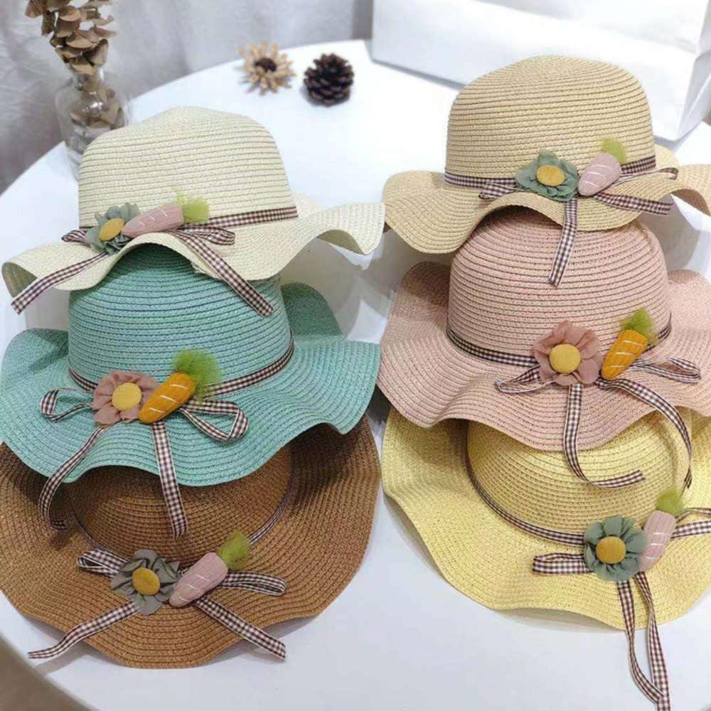 

Children's straw hat female summer sunscreen Beach Hat sunshade girl's sun cool wave board, Yellow