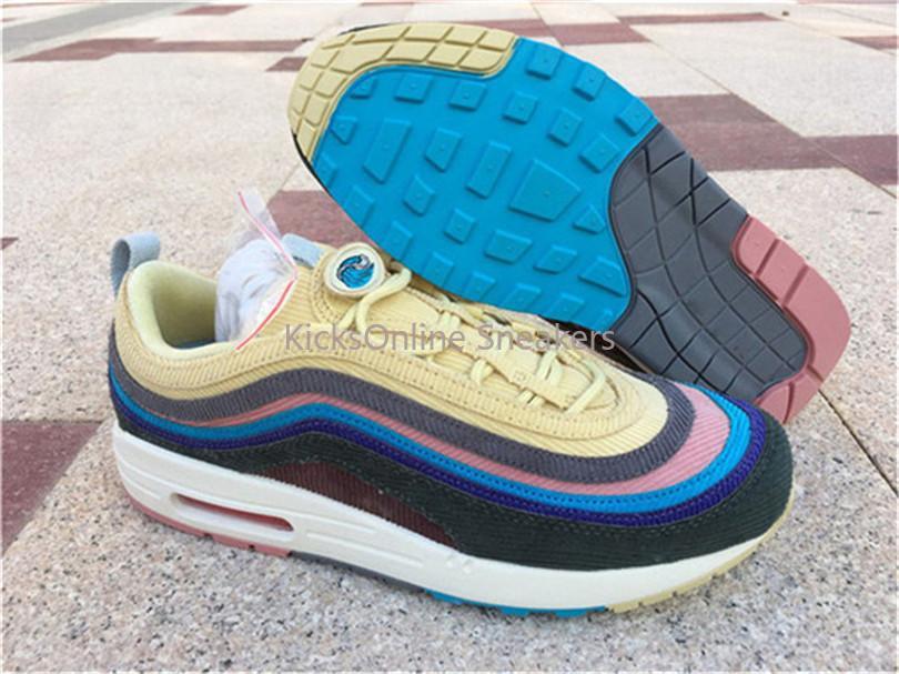 New Release Authentic Sean Wotherspoon X 1/97 VF SW Mens Running Shoes Designer Trainers Lemon Corduroy Rainbow Sports Sneakers with Original Box