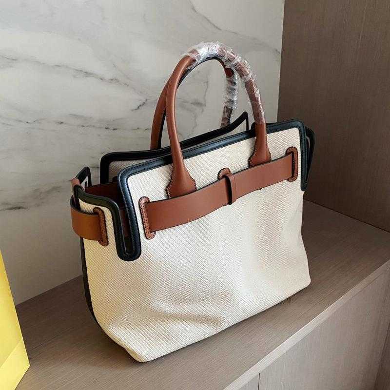 Canvas Shopping Bag Large Capacity Package Tote Bags Handbag Purse High Quality Fashion Letter White Genuine Leather 