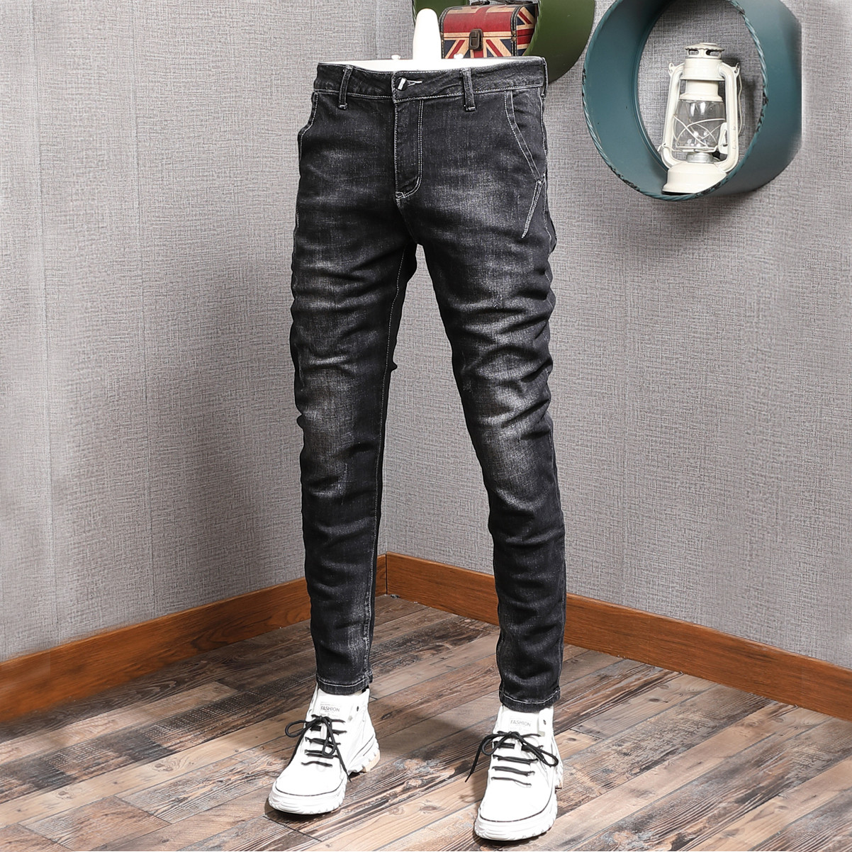 

2021 New Mens Korean Version Trend Simple Personality Black Denim Regular / Plus Veet Ny Jeans Men Moda J4tb, Black regular