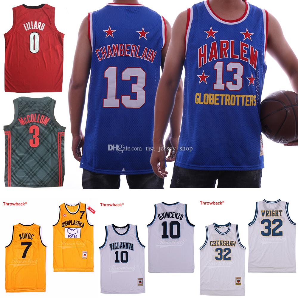 

NCAA Harlem globetrotters Stitched 13 Wilt Chamberlain Damian Lillard Villanova 10 O.Vincenzo C.J. McCollum Crenshaw 32 Wright Jersey, As photo
