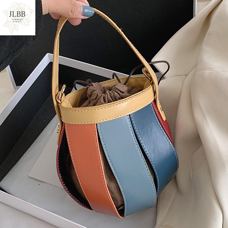 

Splice Mini PU Leather Bucket Bags For Women 2021 Luxury Crossbody Shoulder Handbags Lady Simple Travel Tote Bag sac femme, Black