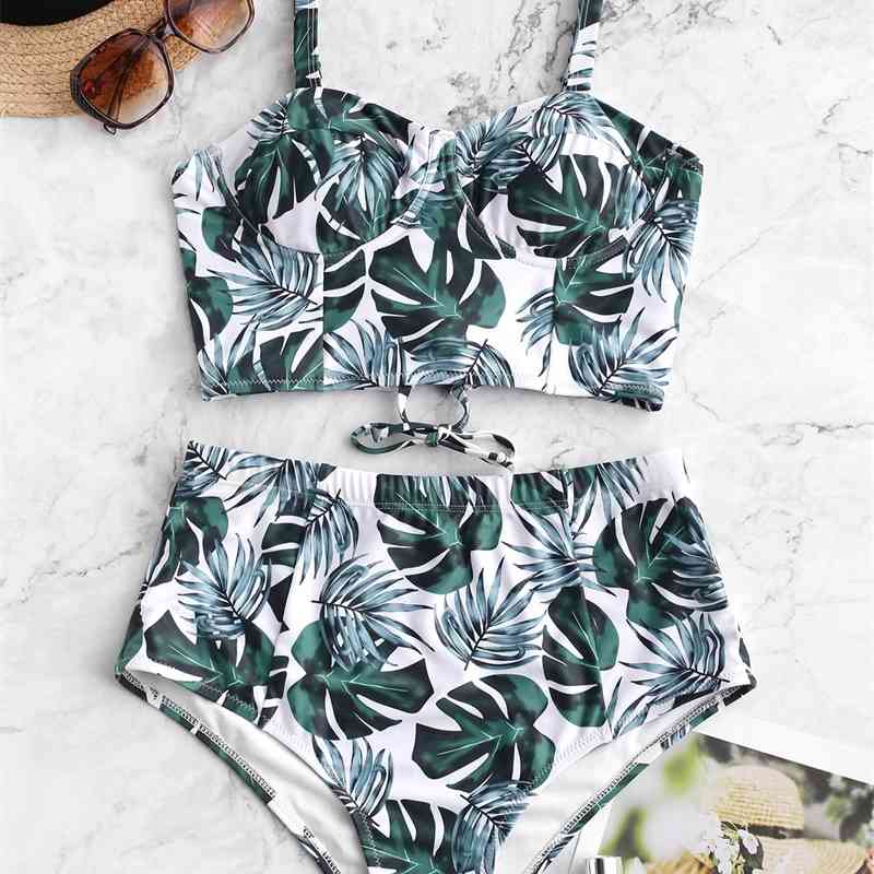 

2021 n ew h ot spring beach swimsuit steel holder gathers sexy Plaid green bikini, Hong gech