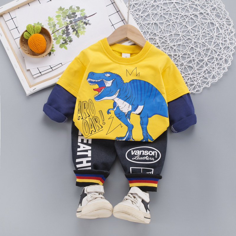 

Children Clothing Boys Clothing Spring Autumn Kids Tracksuit Tyrannosaurus Splicing Sweater Dinosaur Baby Boy clothes Set, White