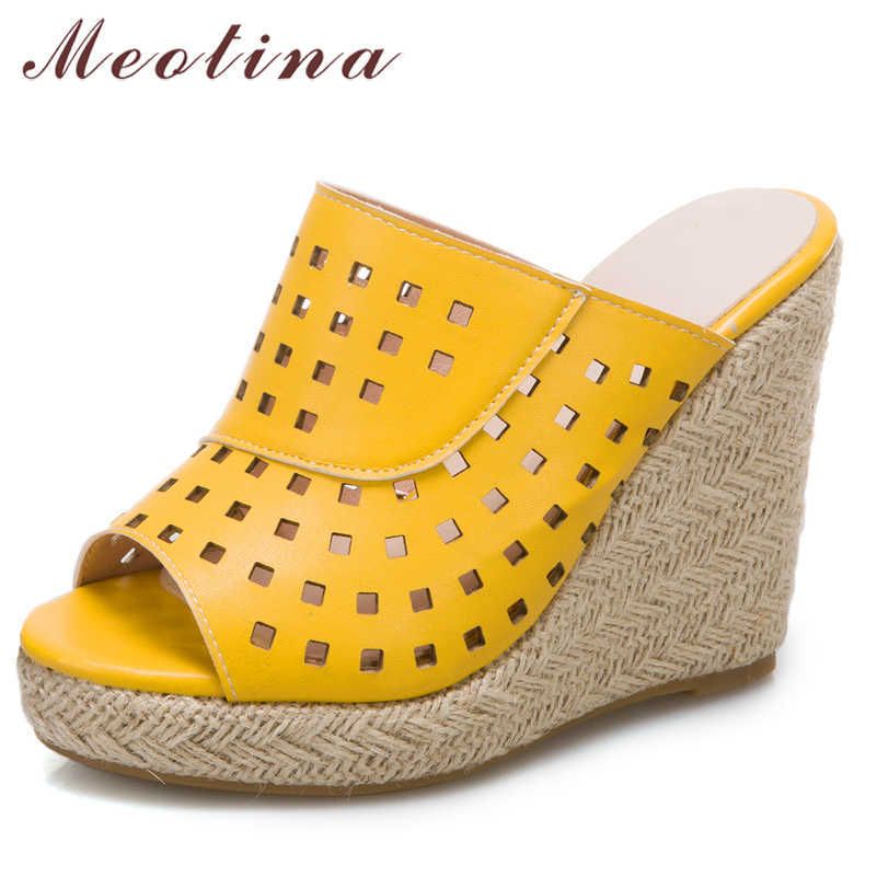 

Meotina Women Slippers Shoes Wedges Super High Heel Sandals Espadrille Round Toe Ladies Footwear Summer White Size 34-46 Fashion 210608