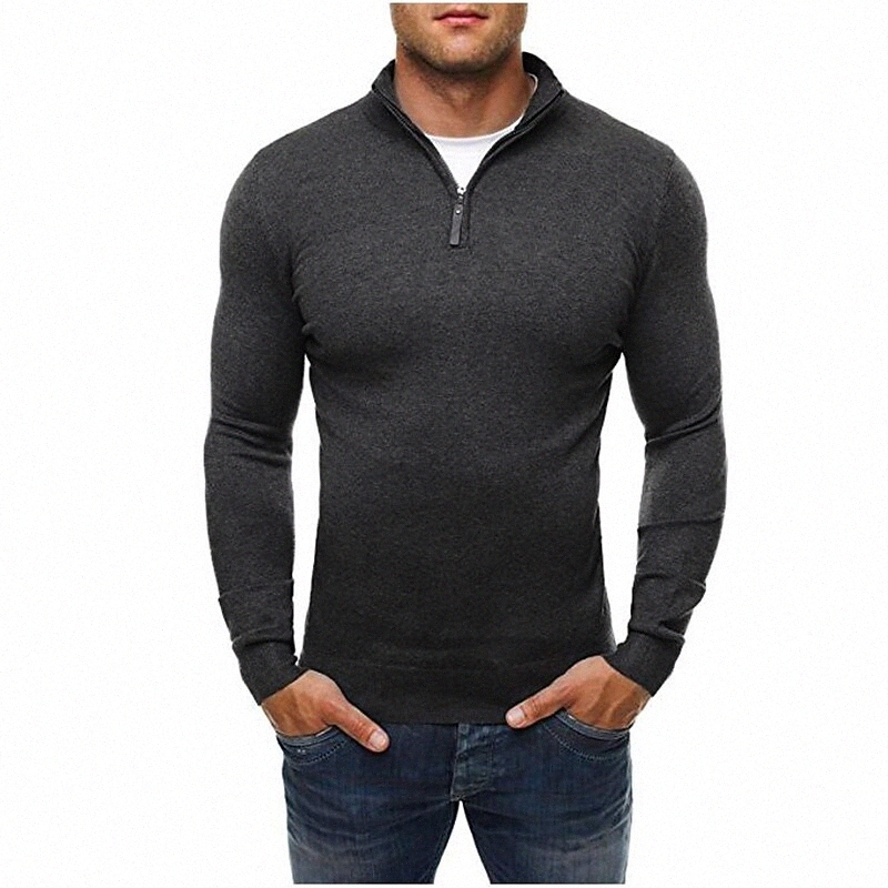 Pull à manches longues à manches longues de couleur massif pour hommes Cardigans Collier Collier d'automne Gris Noir Bleu Navy Blue U8Tx #