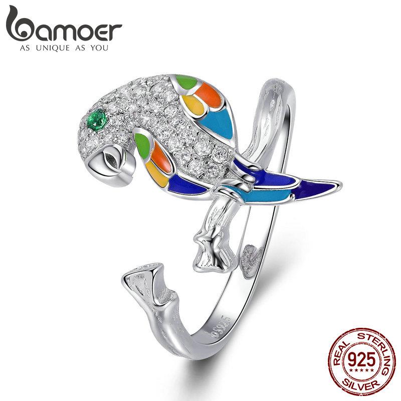 Cluster Rings BAMOER European Finger Ring Enamel Parrot Ajustable For Women 925 Sterling Silver Fine Jewelry Cocktail GAR008