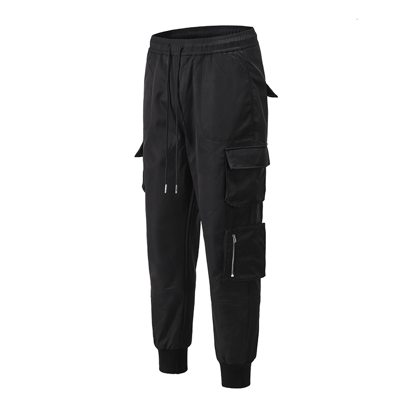 

2021 New Alta Rua Lado Bolsos Drawstring Preto De Motociclista Dos Homens Em Linha Reta Casual Inverno Carga Boom Ps Baggy Calas 5a19, Black