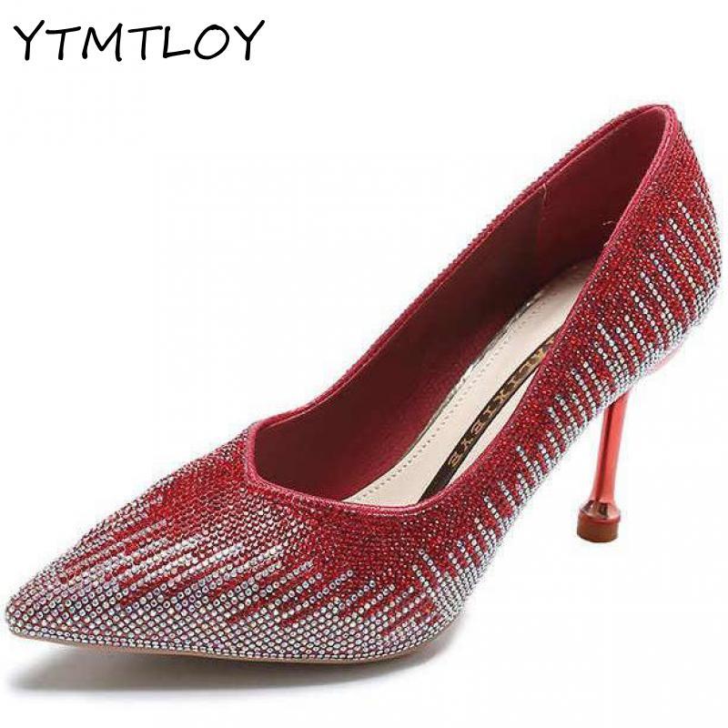 

Dress Shoes 2021 Sexy Women 9 Cm High Heels Size Sandals Wedding Sparkling Fetish Crystal Gold Pumps, Black