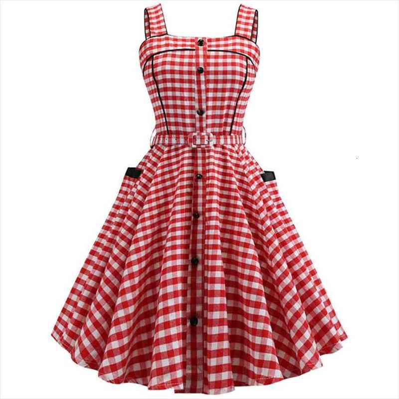 

Plaid Print Summer Dress Women Vintage Sleeveless Sexy Spaghetti Strap Pocket Red Elegant Beach Party Mini Dresses Plus Size, Black;gray