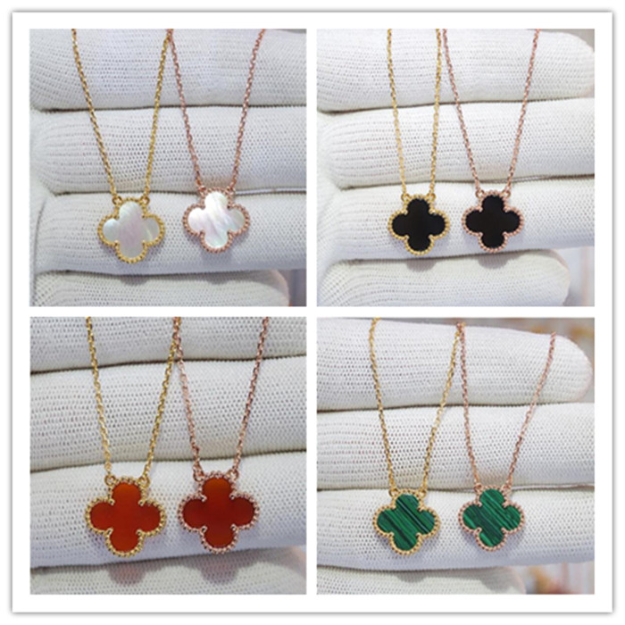 

2021 Fashion Jewelry Necklace Black and White Red Green Four Leaf Flower Shell Agate 925 Silver 18k Gold Necklace diamond clover Buckle