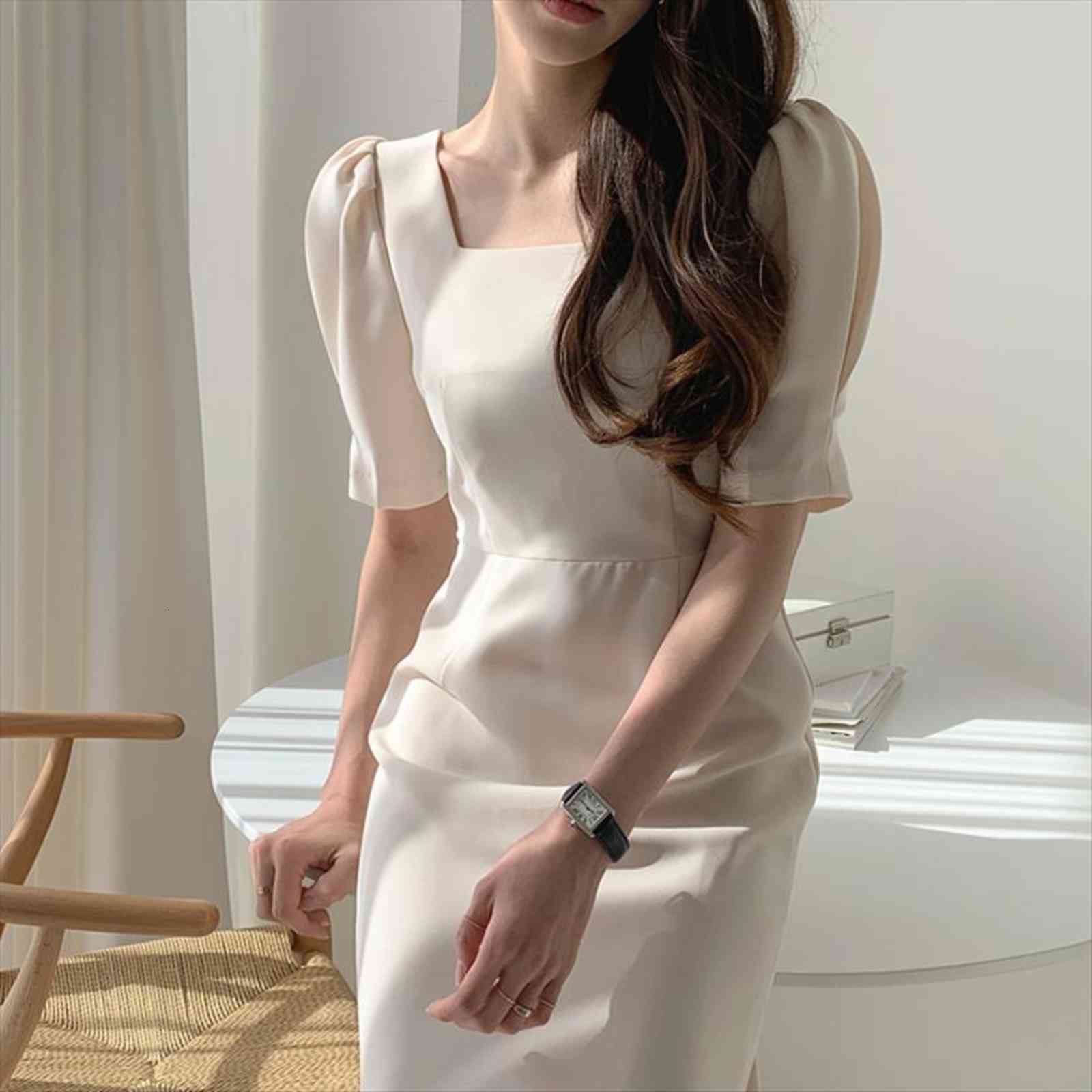 

spot south korea chic womens dress cultivate ones morality show thin square collar leakage clavicle restoring ancient ways collect waist, Black;gray