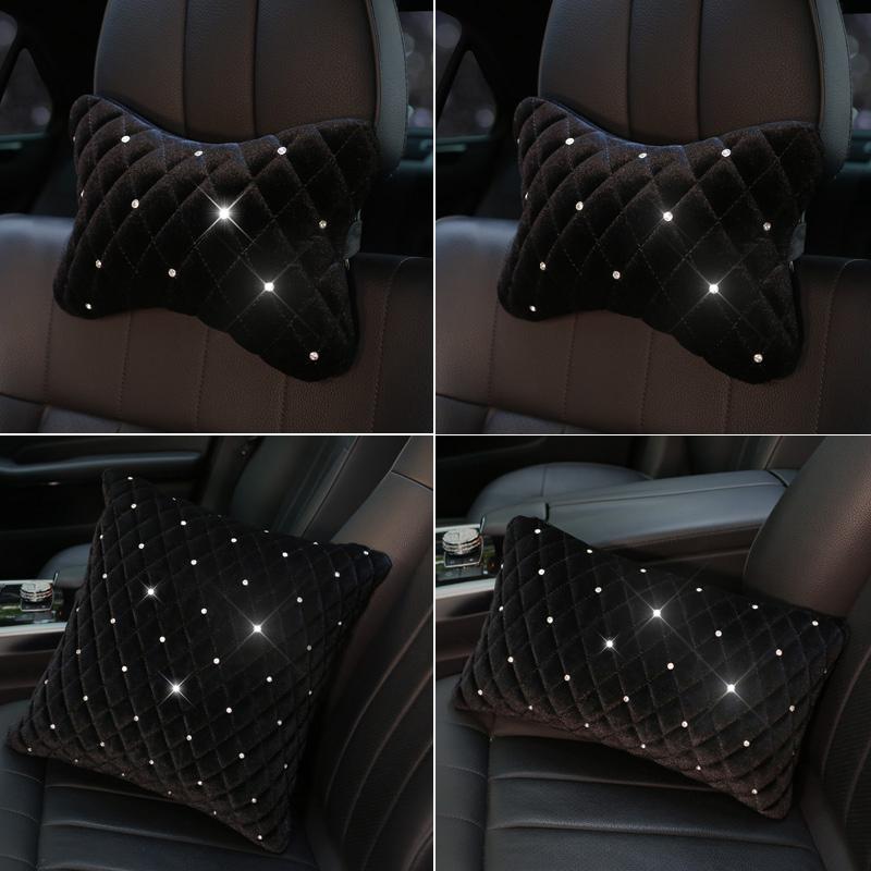 

Seat Cushions Bling Rhinestone Car Neck Pillow Winter Plush Crystal Auto Headrest Waist Supports Cover Accessories