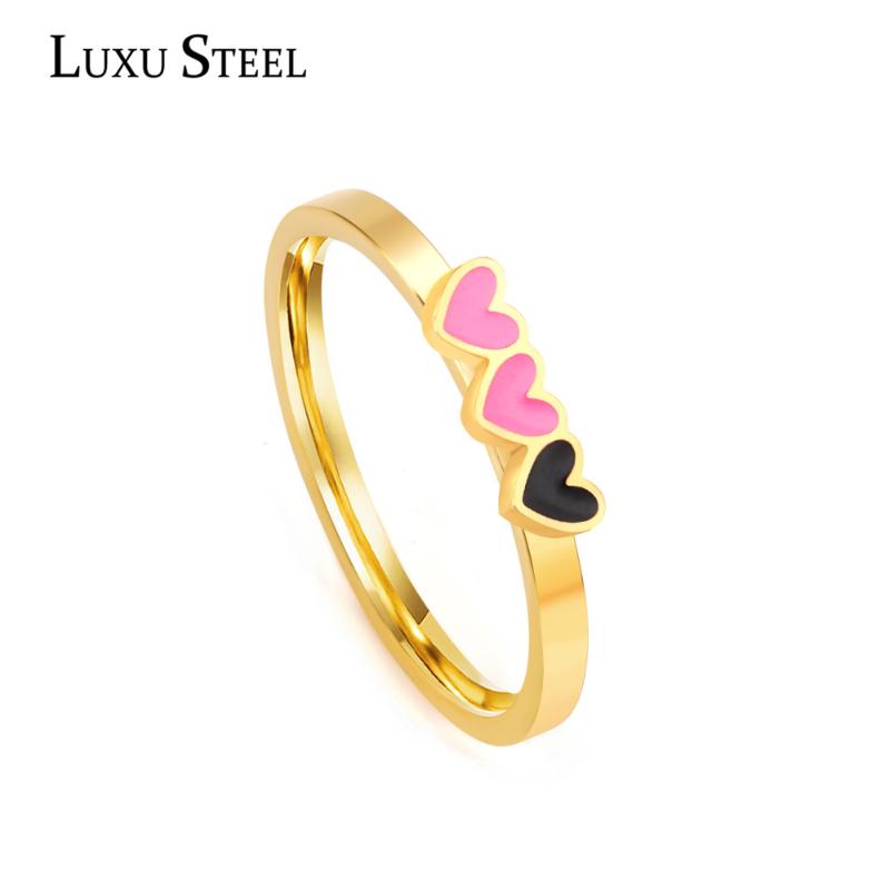 

Cluster Rings LUXUSTEEL Stainless Steel Heart Wedding Jewelry Gold Color Round Size 6-9 No Fade Fingers Women Accessories Party, Golden;silver