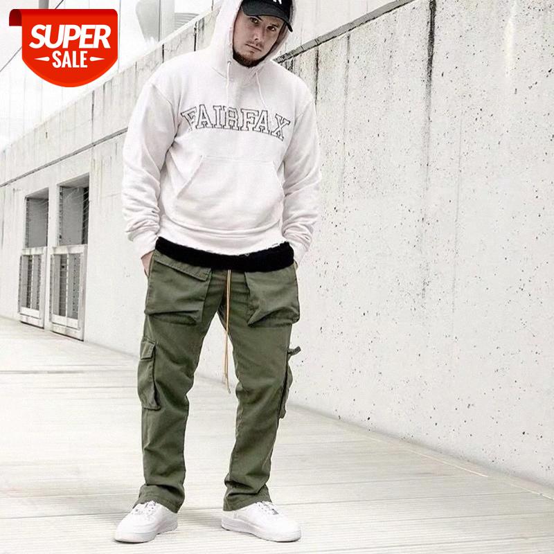 

INS Kanye coconut wind RHUDE military multi-pocket loose overalls hip-hop casual pants men #Gq2f, Black