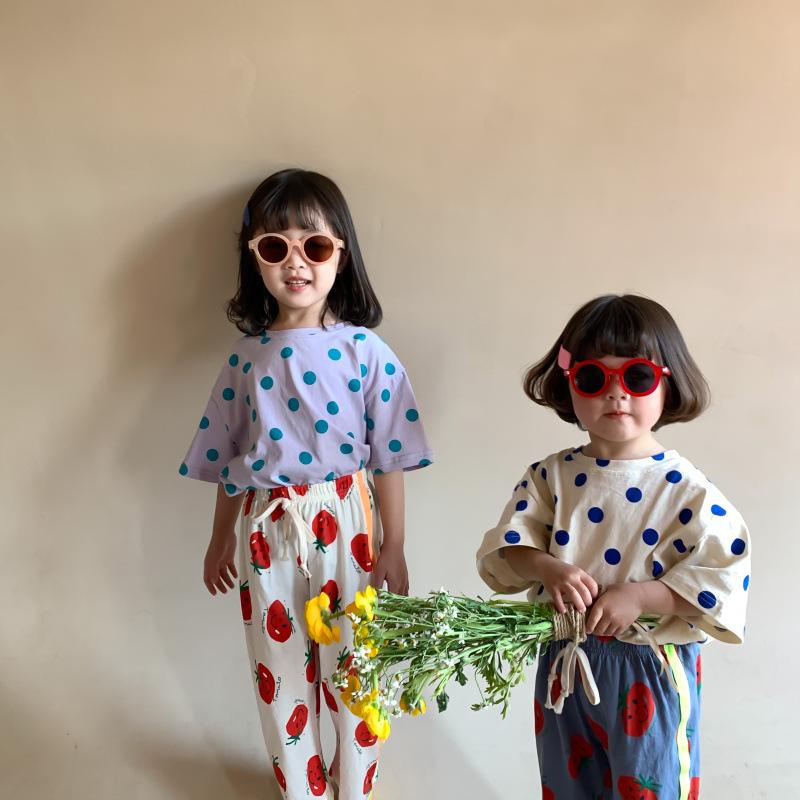 

T-shirts Summer Unisex Cotton Dot Short Sleeve T Shirts Children Kids Loose Casual Tees Boys And Girls Tops, Blue