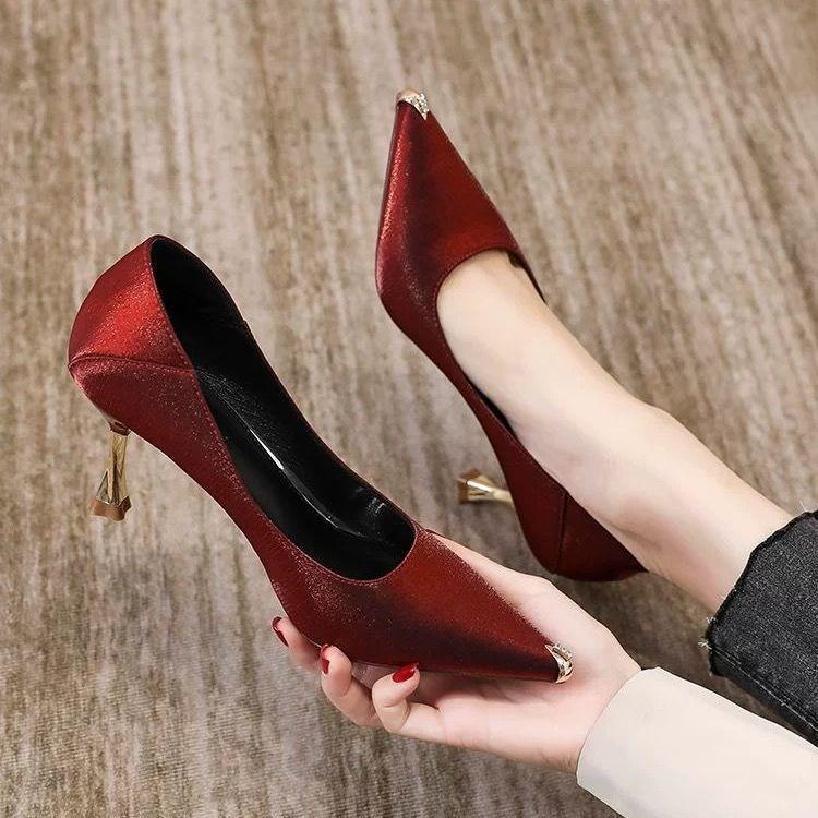 

Dress Shoes Women Heels Red Chaussure Femme Zapatos Mujer, Black 1cm