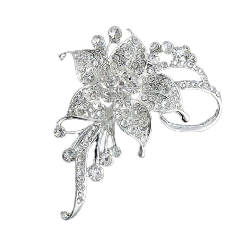 

Pins, Brooches Elegant Jewelry Alloy Rhinestones Inlaid Flower Brooch Female Metal Pin, Gray